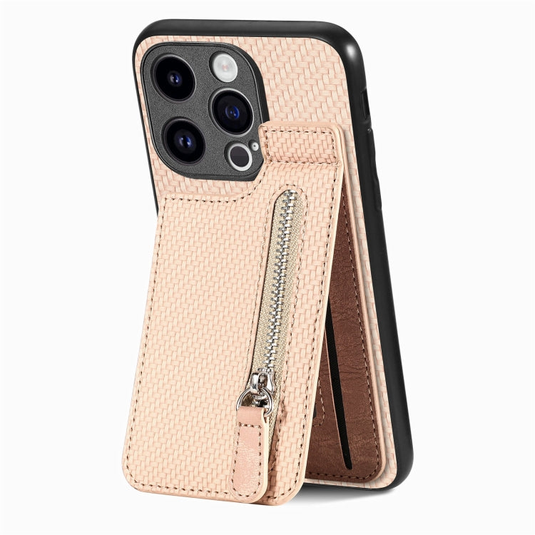 Carbon Fiber Vertical Flip Zipper Phone Case, For iPhone 15 Pro, For iPhone 15 Plus, For iPhone 15