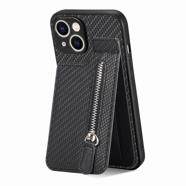 Carbon Fiber Vertical Flip Zipper Phone Case, For iPhone 15 Pro, For iPhone 15 Plus, For iPhone 15