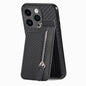 Carbon Fiber Vertical Flip Zipper Phone Case, For iPhone 16 Pro, For iPhone 16 Plus, For iPhone 16, For iPhone 15 Pro Max