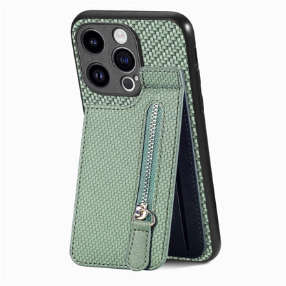 Carbon Fiber Vertical Flip Zipper Phone Case, For iPhone 16 Pro, For iPhone 16 Plus, For iPhone 16, For iPhone 15 Pro Max