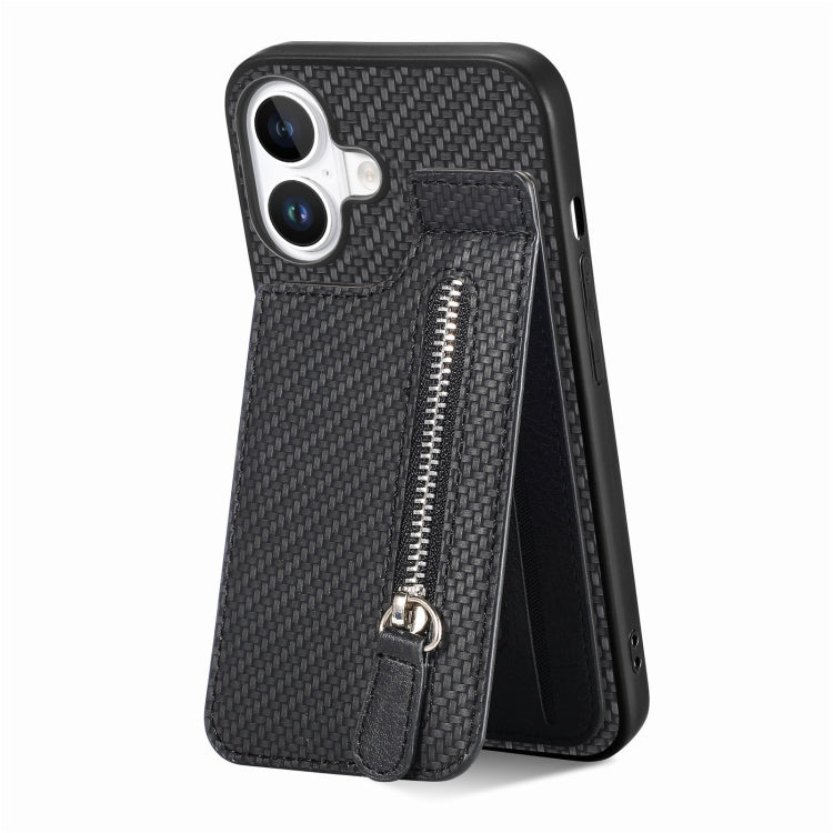 Carbon Fiber Vertical Flip Zipper Phone Case, For iPhone 16 Pro, For iPhone 16 Plus, For iPhone 16, For iPhone 15 Pro Max