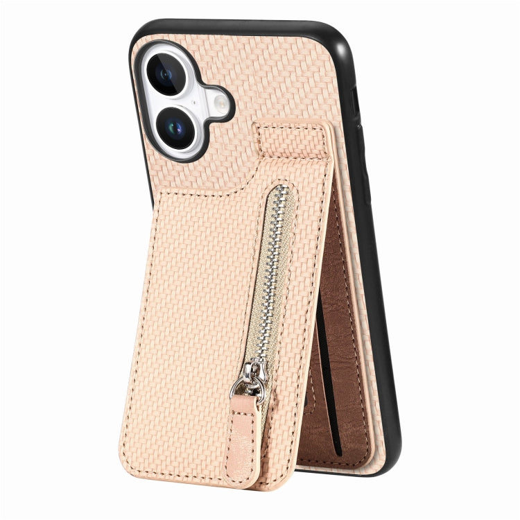 Carbon Fiber Vertical Flip Zipper Phone Case, For iPhone 16 Pro, For iPhone 16 Plus, For iPhone 16, For iPhone 15 Pro Max