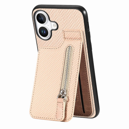 Carbon Fiber Vertical Flip Zipper Phone Case, For iPhone 16 Pro, For iPhone 16 Plus, For iPhone 16, For iPhone 15 Pro Max