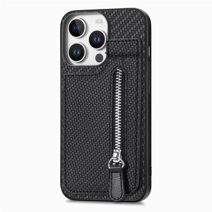 Carbon Fiber Vertical Flip Zipper Phone Case, For iPhone 16 Pro, For iPhone 16 Plus, For iPhone 16, For iPhone 15 Pro Max