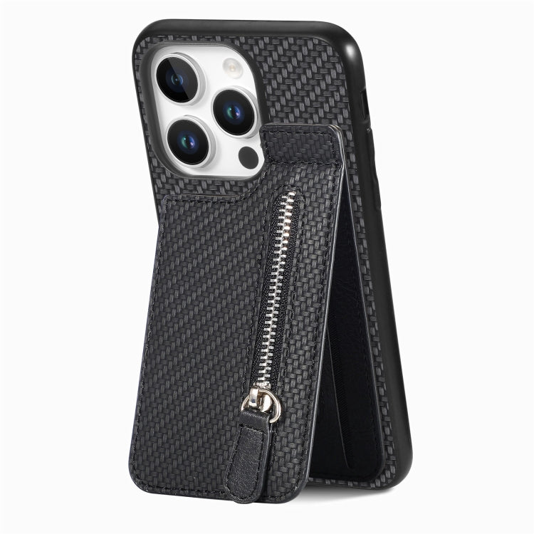 Carbon Fiber Vertical Flip Zipper Phone Case, For iPhone 17e / 16e, For iPhone 17 Pro Max, For iPhone 17, For  iPhone 16 Pro Max