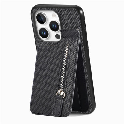 Carbon Fiber Vertical Flip Zipper Phone Case, For iPhone 17e / 16e, For iPhone 17 Pro Max, For iPhone 17, For  iPhone 16 Pro Max
