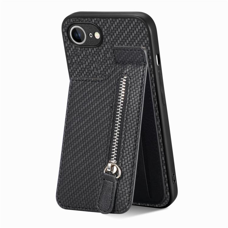 Carbon Fiber Vertical Flip Zipper Phone Case, For iPhone 17e / 16e, For iPhone 17 Pro Max, For iPhone 17, For  iPhone 16 Pro Max