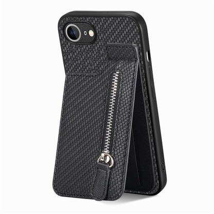 Carbon Fiber Vertical Flip Zipper Phone Case, For iPhone 17e / 16e, For iPhone 17 Pro Max, For iPhone 17, For  iPhone 16 Pro Max