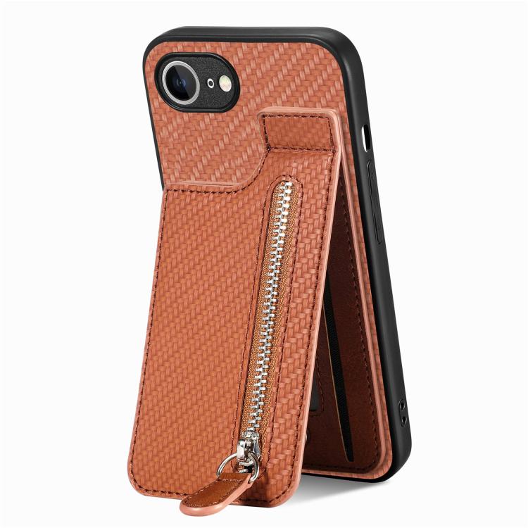 Carbon Fiber Vertical Flip Zipper Phone Case, For iPhone 17e / 16e, For iPhone 17 Pro Max, For iPhone 17, For  iPhone 16 Pro Max