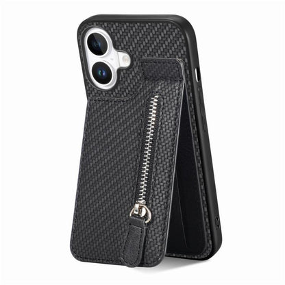 Carbon Fiber Vertical Flip Zipper Phone Case, For iPhone 17e / 16e, For iPhone 17 Pro Max, For iPhone 17, For  iPhone 16 Pro Max