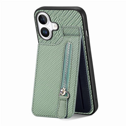 Carbon Fiber Vertical Flip Zipper Phone Case, For iPhone 17e / 16e, For iPhone 17 Pro Max, For iPhone 17, For  iPhone 16 Pro Max