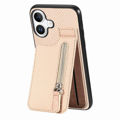 Carbon Fiber Vertical Flip Zipper Phone Case, For iPhone 17e / 16e, For iPhone 17 Pro Max, For iPhone 17, For  iPhone 16 Pro Max