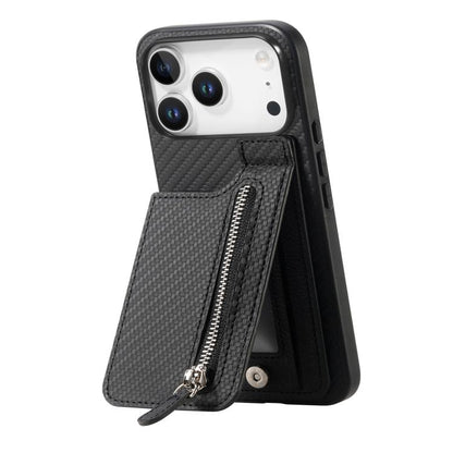 Carbon Fiber Vertical Flip Zipper Phone Case, For iPhone 17e / 16e, For iPhone 17 Pro Max, For iPhone 17, For  iPhone 16 Pro Max