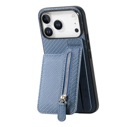 Carbon Fiber Vertical Flip Zipper Phone Case, For iPhone 17e / 16e, For iPhone 17 Pro Max, For iPhone 17, For  iPhone 16 Pro Max