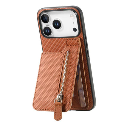 Carbon Fiber Vertical Flip Zipper Phone Case, For iPhone 17e / 16e, For iPhone 17 Pro Max, For iPhone 17, For  iPhone 16 Pro Max