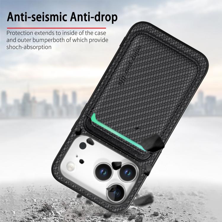 Carbon Fiber Leather Card Magsafe Phone Case, For iPhone 18 Pro / 17 Pro, For iPhone 18 Pro Max / 17 Pro Max, For iPhone 17e / 16e, For iPhone 17