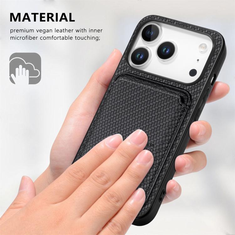 Carbon Fiber Leather Card Magsafe Phone Case, For iPhone 18 Pro / 17 Pro, For iPhone 18 Pro Max / 17 Pro Max, For iPhone 17e / 16e, For iPhone 17
