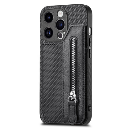 Carbon Fiber Horizontal Flip Zipper Wallet Phone Case, For iPhone 15