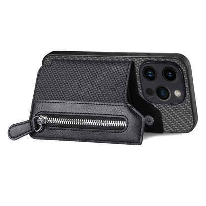 Carbon Fiber Horizontal Flip Zipper Wallet Phone Case, For iPhone 15