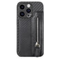 Carbon Fiber Horizontal Flip Zipper Wallet Phone Case, For iPhone 16, For iPhone 15 Pro Max, For iPhone 15 Pro, For iPhone 15 Plus