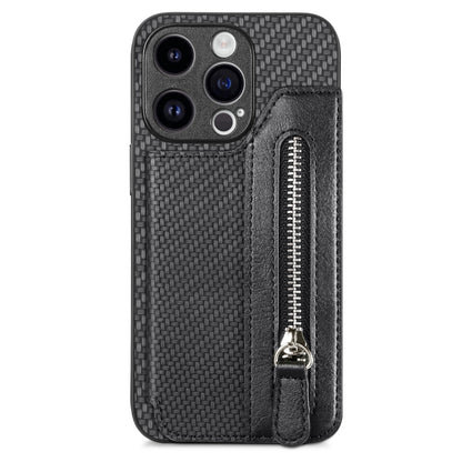 Carbon Fiber Horizontal Flip Zipper Wallet Phone Case, For iPhone 16, For iPhone 15 Pro Max, For iPhone 15 Pro, For iPhone 15 Plus