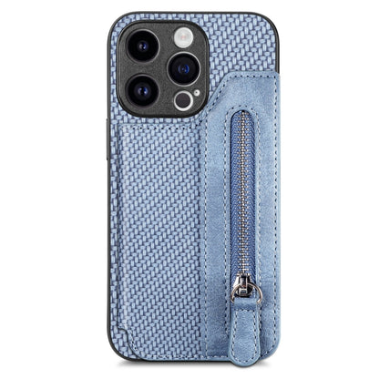 Carbon Fiber Horizontal Flip Zipper Wallet Phone Case, For iPhone 16, For iPhone 15 Pro Max, For iPhone 15 Pro, For iPhone 15 Plus