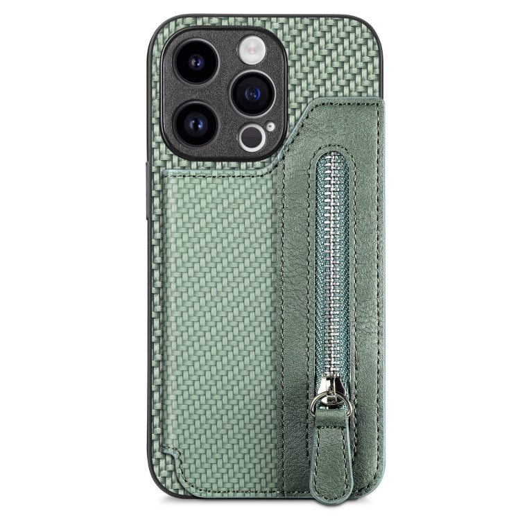 Carbon Fiber Horizontal Flip Zipper Wallet Phone Case, For iPhone 16, For iPhone 15 Pro Max, For iPhone 15 Pro, For iPhone 15 Plus