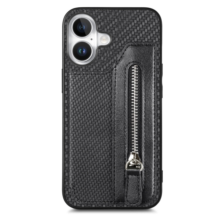 Carbon Fiber Horizontal Flip Zipper Wallet Phone Case, For iPhone 16, For iPhone 15 Pro Max, For iPhone 15 Pro, For iPhone 15 Plus
