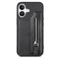 Carbon Fiber Horizontal Flip Zipper Wallet Phone Case, For iPhone 16, For iPhone 15 Pro Max, For iPhone 15 Pro, For iPhone 15 Plus
