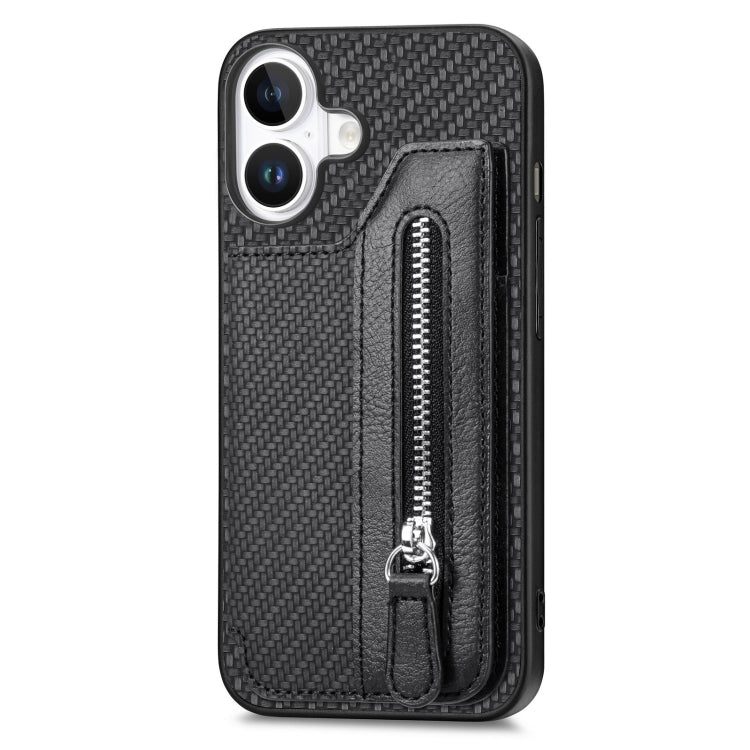 Carbon Fiber Horizontal Flip Zipper Wallet Phone Case, For iPhone 16, For iPhone 15 Pro Max, For iPhone 15 Pro, For iPhone 15 Plus