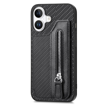 Carbon Fiber Horizontal Flip Zipper Wallet Phone Case, For iPhone 16, For iPhone 15 Pro Max, For iPhone 15 Pro, For iPhone 15 Plus