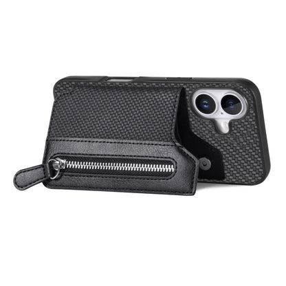 Carbon Fiber Horizontal Flip Zipper Wallet Phone Case, For iPhone 16, For iPhone 15 Pro Max, For iPhone 15 Pro, For iPhone 15 Plus