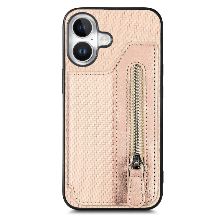 Carbon Fiber Horizontal Flip Zipper Wallet Phone Case, For iPhone 16, For iPhone 15 Pro Max, For iPhone 15 Pro, For iPhone 15 Plus