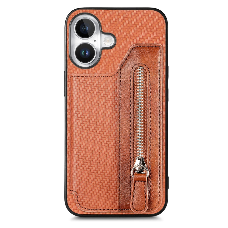 Carbon Fiber Horizontal Flip Zipper Wallet Phone Case, For iPhone 16, For iPhone 15 Pro Max, For iPhone 15 Pro, For iPhone 15 Plus