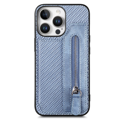 Carbon Fiber Horizontal Flip Zipper Wallet Phone Case, For iPhone 17e / 16e, For iPhone 16 Pro Max, For iPhone 16 Pro, For iPhone 16 Plus