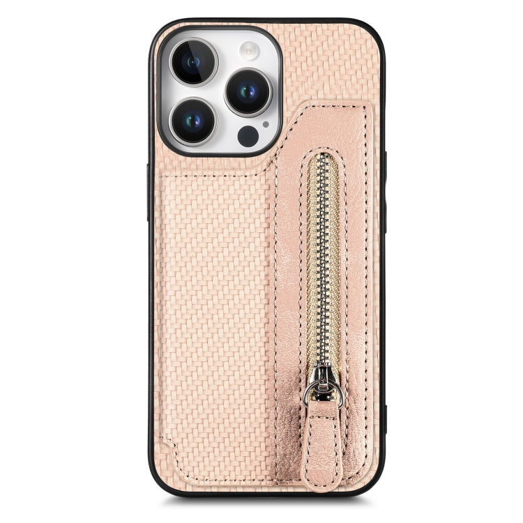Carbon Fiber Horizontal Flip Zipper Wallet Phone Case, For iPhone 17e / 16e, For iPhone 16 Pro Max, For iPhone 16 Pro, For iPhone 16 Plus