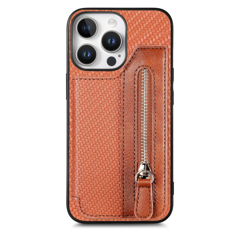 Carbon Fiber Horizontal Flip Zipper Wallet Phone Case, For iPhone 17e / 16e, For iPhone 16 Pro Max, For iPhone 16 Pro, For iPhone 16 Plus