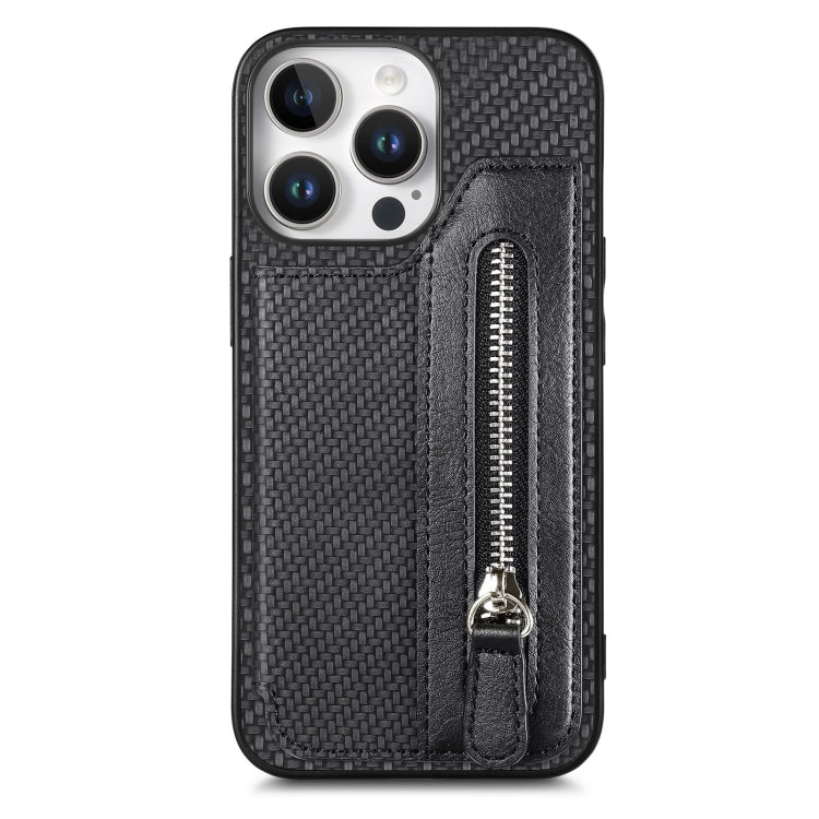 Carbon Fiber Horizontal Flip Zipper Wallet Phone Case, For iPhone 17e / 16e, For iPhone 16 Pro Max, For iPhone 16 Pro, For iPhone 16 Plus