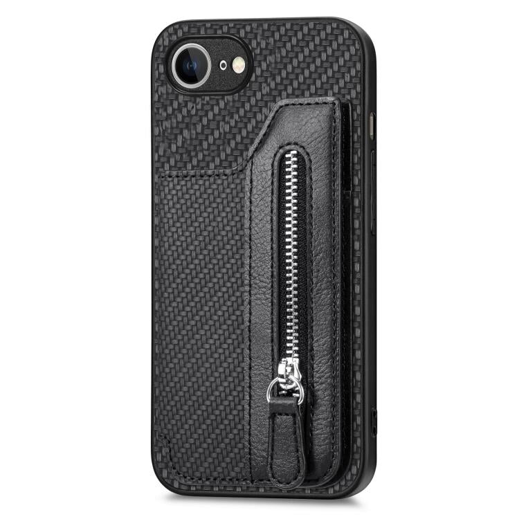 Carbon Fiber Horizontal Flip Zipper Wallet Phone Case, For iPhone 17e / 16e, For iPhone 16 Pro Max, For iPhone 16 Pro, For iPhone 16 Plus