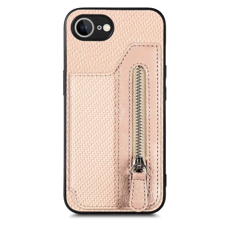 Carbon Fiber Horizontal Flip Zipper Wallet Phone Case, For iPhone 17e / 16e, For iPhone 16 Pro Max, For iPhone 16 Pro, For iPhone 16 Plus