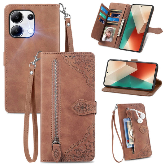 Embossed Flower Zipper Leather Phone Case, Series 3