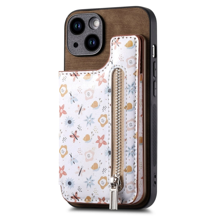 Retro Painted Zipper Wallet Back Phone Case, For iPhone 13, For iPhone 12, For iPhone 12 Pro Max, For iPhone 12 Pro