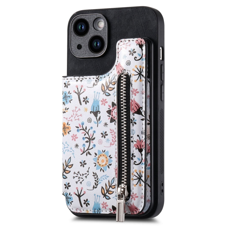 Retro Painted Zipper Wallet Back Phone Case, For iPhone 13, For iPhone 12, For iPhone 12 Pro Max, For iPhone 12 Pro