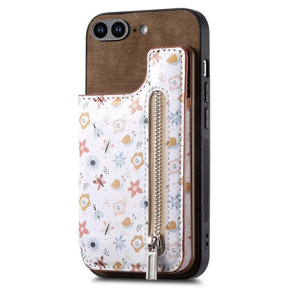 Retro Painted Zipper Wallet Back Phone Case, For iPhone XR, For iPhone XS Max, For iPhone 7 Plus / 8 Plus, For iPhone 6 Plus / 6s Plus