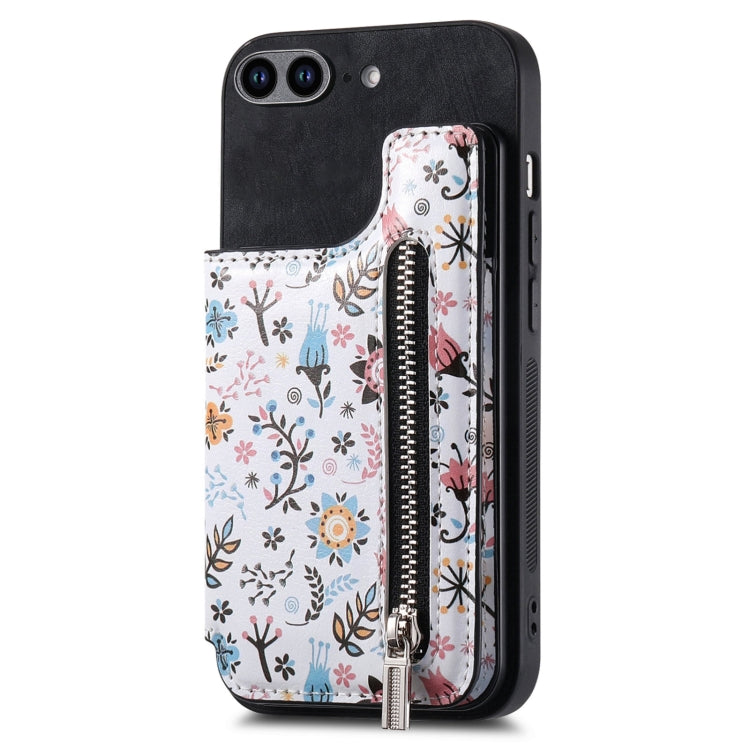 Retro Painted Zipper Wallet Back Phone Case, For iPhone XR, For iPhone XS Max, For iPhone 7 Plus / 8 Plus, For iPhone 6 Plus / 6s Plus