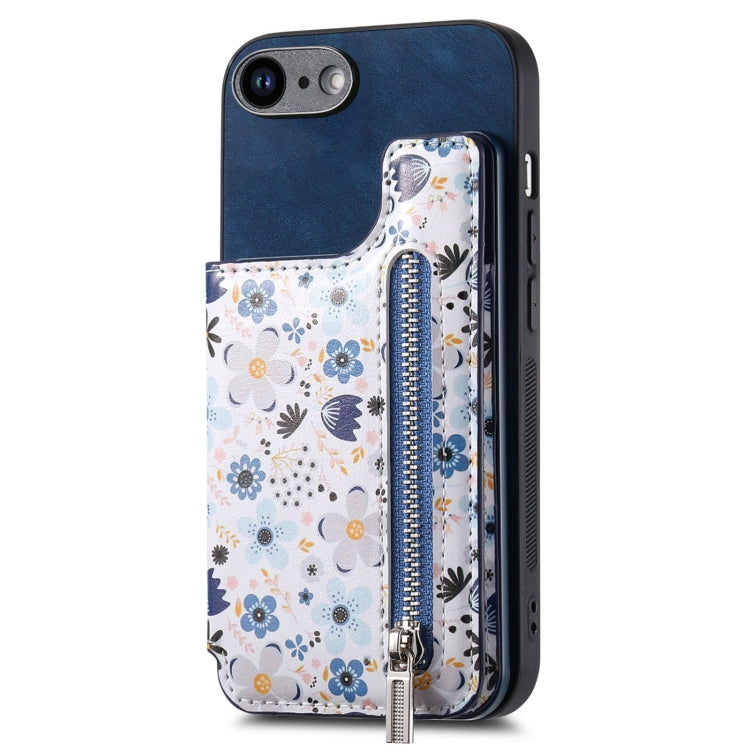 Retro Painted Zipper Wallet Back Phone Case, For iPhone 16, For iPhone 7 / 8 / SE 2022, For iPhone 13 Pro Max, For iPhone 13 Pro