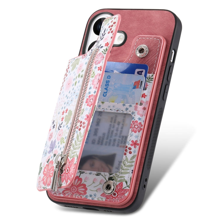Retro Painted Zipper Wallet Back Phone Case, For iPhone 16, For iPhone 7 / 8 / SE 2022, For iPhone 13 Pro Max, For iPhone 13 Pro