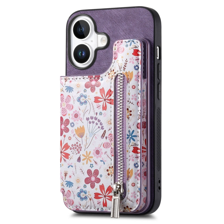 Retro Painted Zipper Wallet Back Phone Case, For iPhone 16, For iPhone 7 / 8 / SE 2022, For iPhone 13 Pro Max, For iPhone 13 Pro