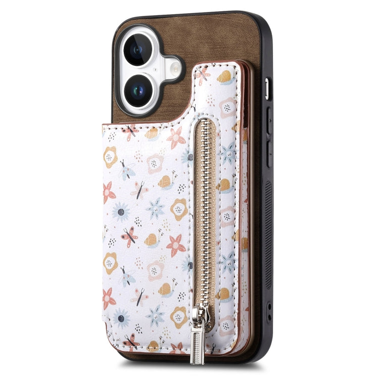 Retro Painted Zipper Wallet Back Phone Case, For iPhone 16, For iPhone 7 / 8 / SE 2022, For iPhone 13 Pro Max, For iPhone 13 Pro