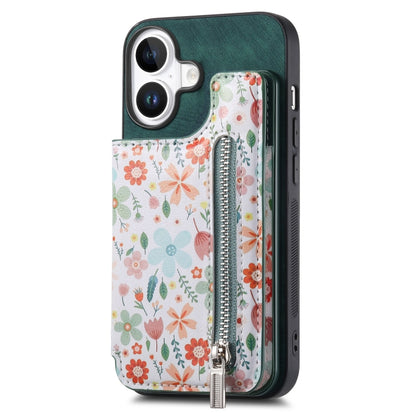 Retro Painted Zipper Wallet Back Phone Case, For iPhone 16, For iPhone 7 / 8 / SE 2022, For iPhone 13 Pro Max, For iPhone 13 Pro